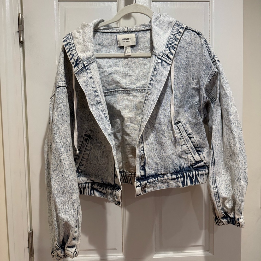 Forever 21 Acid Wash Jean Jacket with Hood